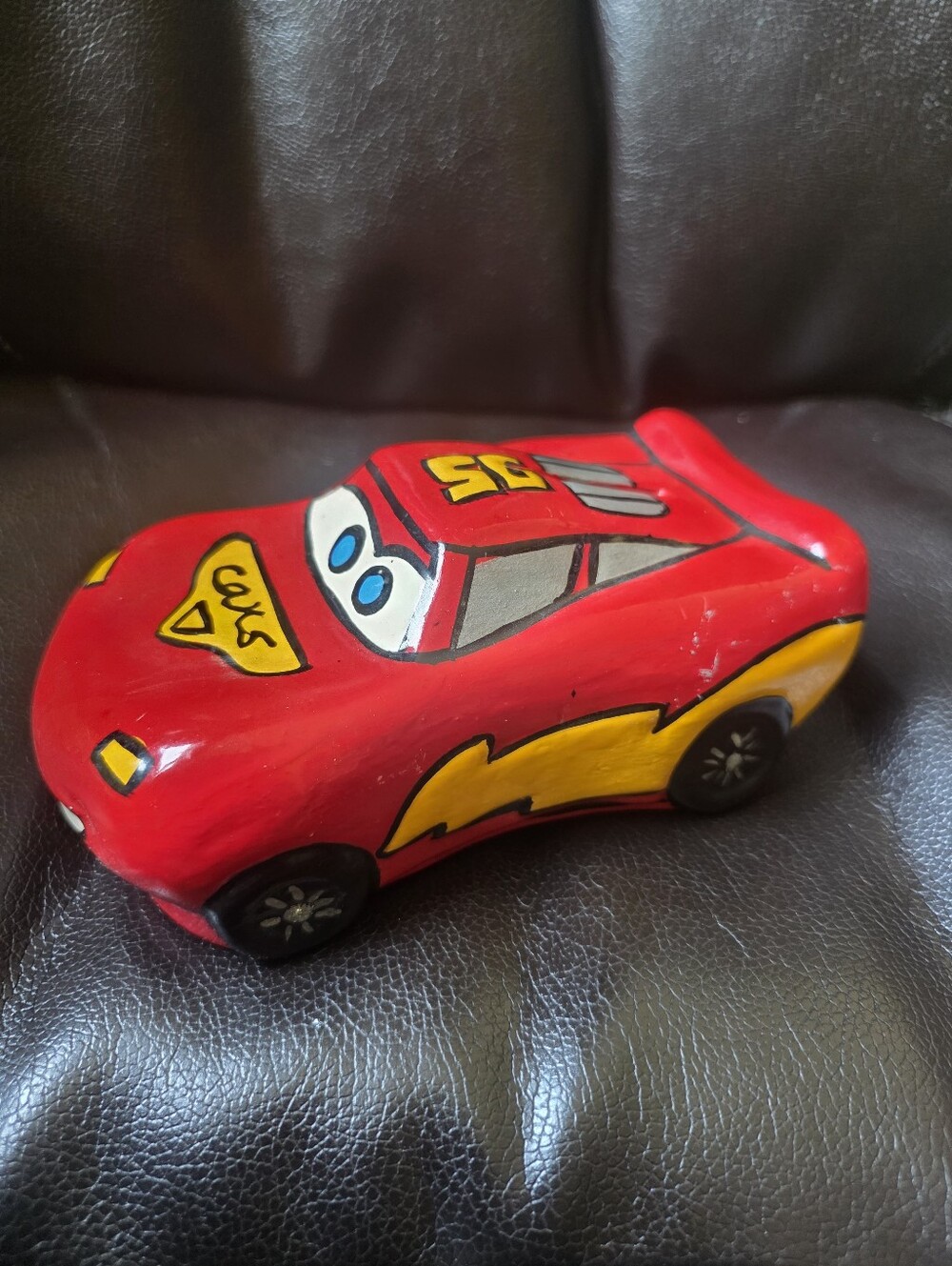 Handmade? Lightning McQueen Piggy Bank Ceramic W No Stopper)